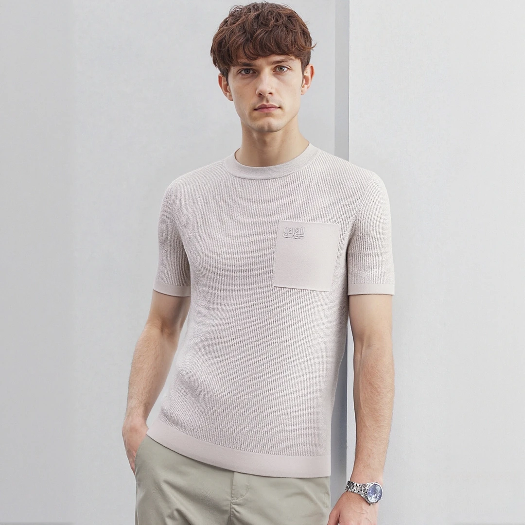 CAVALLI CLASS【100%绵羊毛】男式圆领短袖羊毛衫RXT347C-WXC284