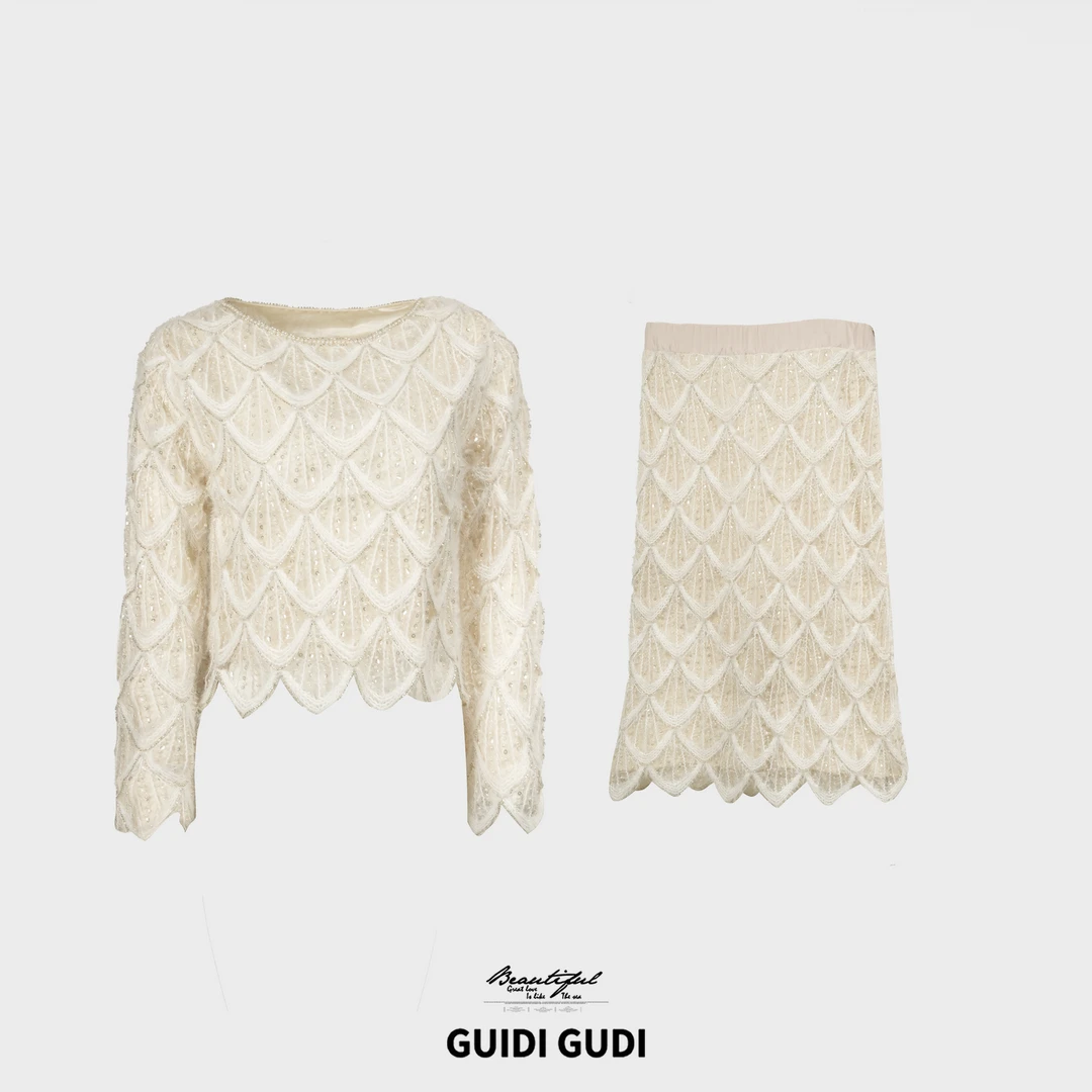 GUIDI GUDI【白色圣诞】高级感慵懒风两件套套装/黄加蓝