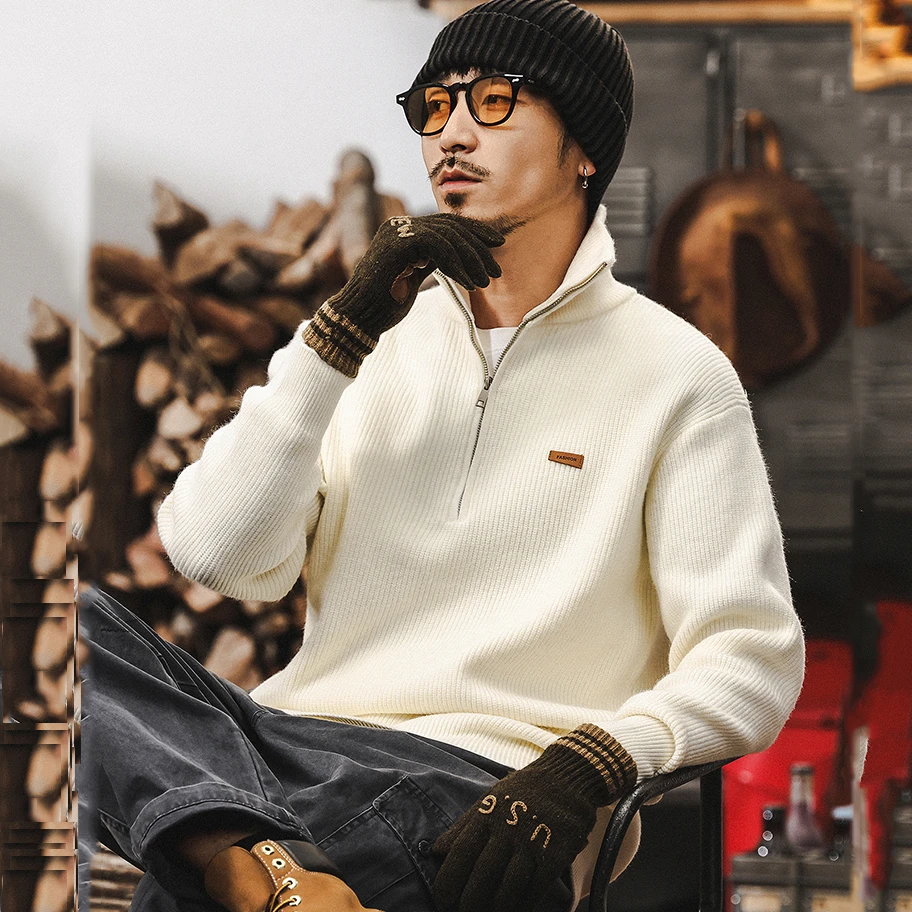 美式复古700g重磅毛衣男冬季2026新款半拉链高领针织衫男秋冬上衣