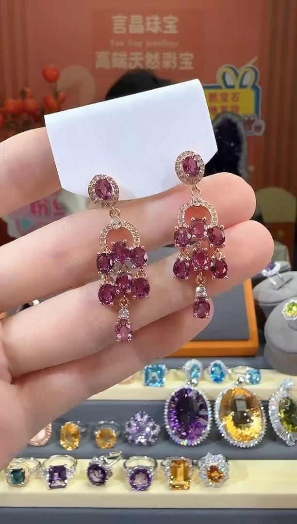石榴石耳饰银S925镶嵌3*6mm耳坠设计款