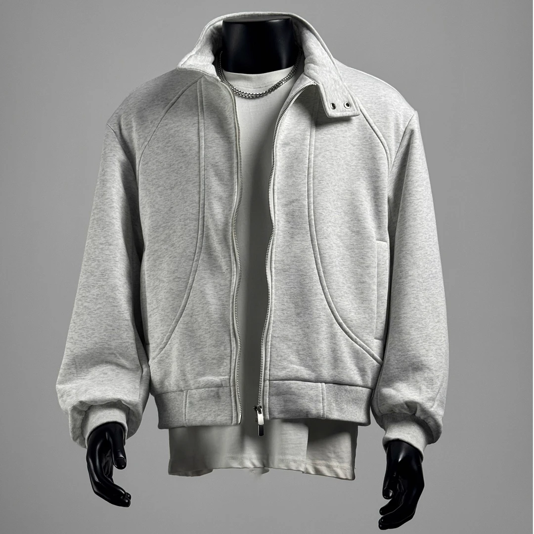 ohmmayby秋季纯色立领开衫卫衣男美式宽松休闲外套简约男生上衣潮