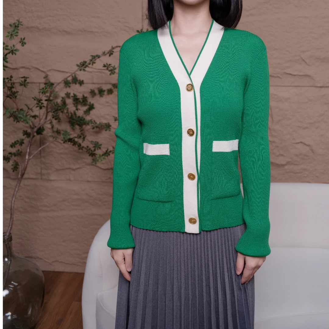 套头款女冬季毛针织衫半高领毛衣针织衫圆领百搭开衫绿色3052