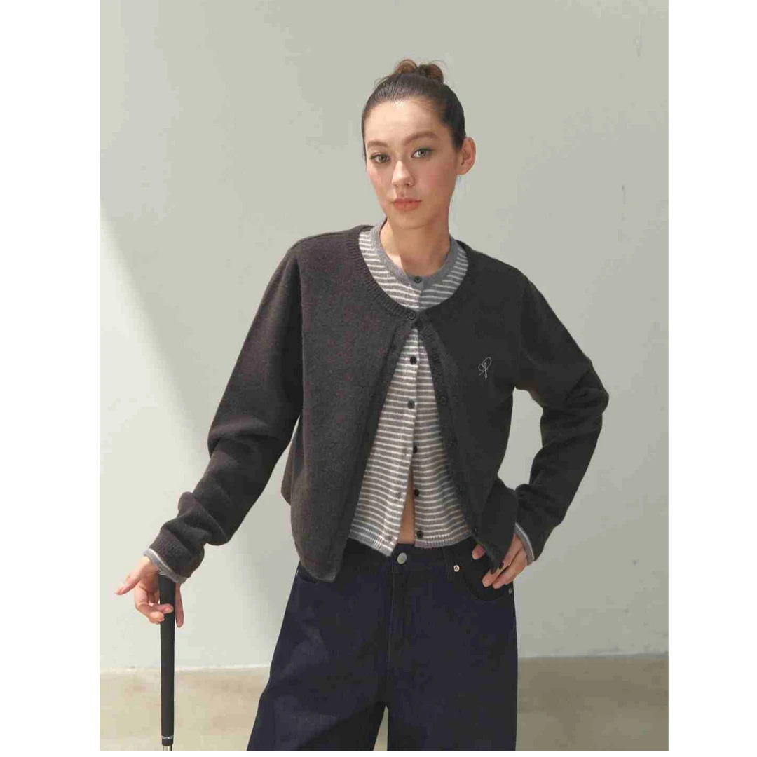 F426国潮假两件撞色毛衣圆领开衫毛衣休闲秋冬百搭 6365 7071 XH