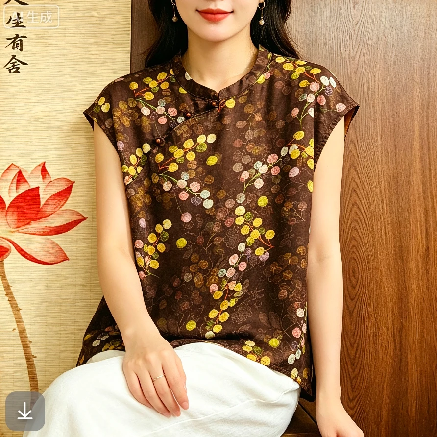 [金枝玉叶]2026新款香云纱花萝提花气质飞袖上衣夏季国风百搭062