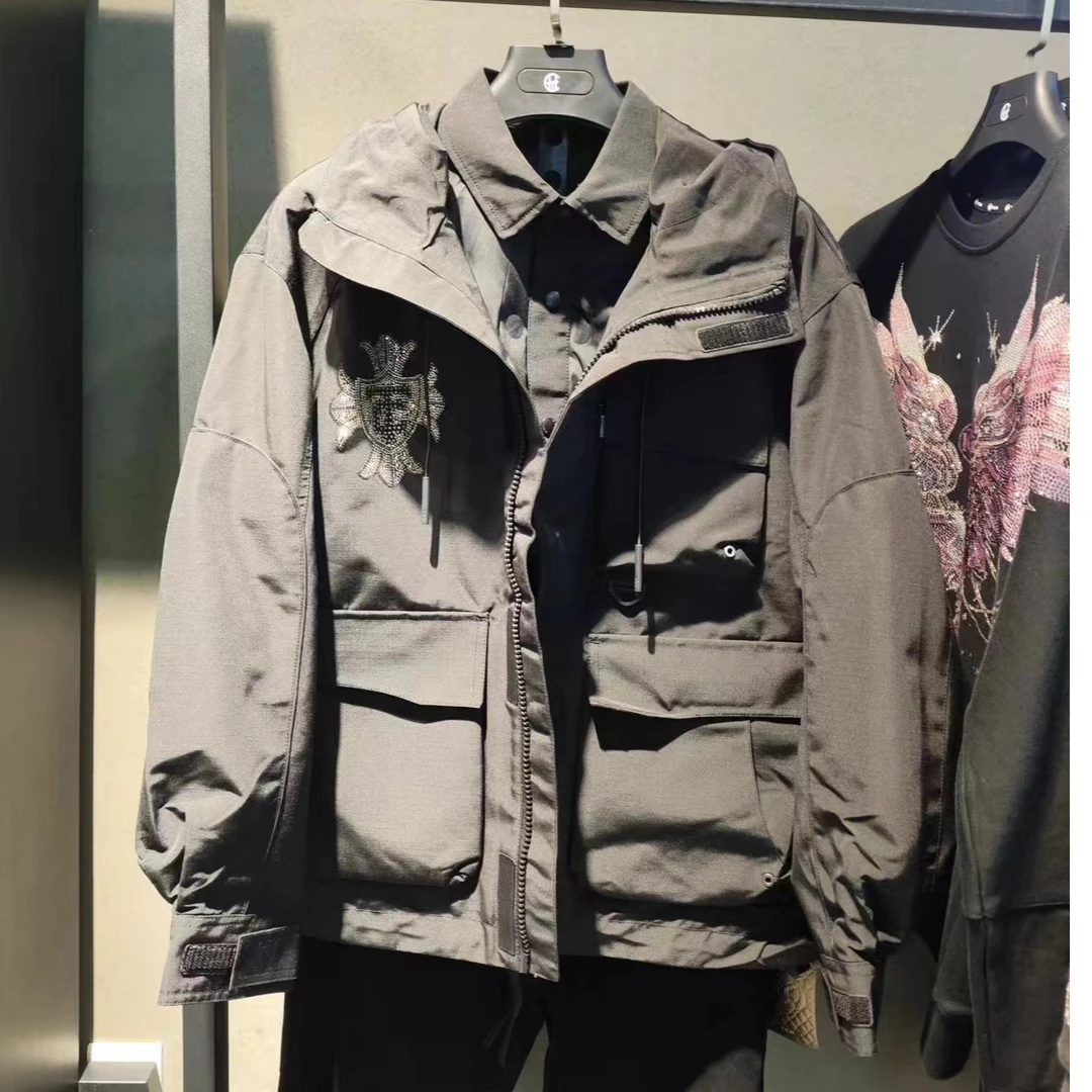 TCH轻奢烫钻工艺连帽款冬季时尚宽松拼接羽绒外套秋冬黑色女款