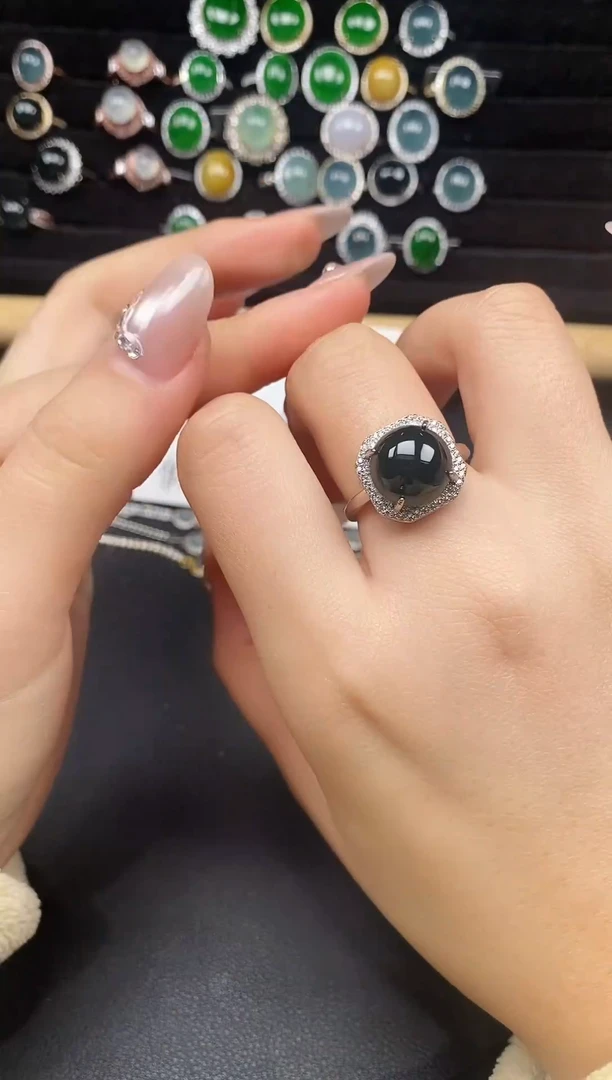 银S925镶嵌戒指翡翠36265