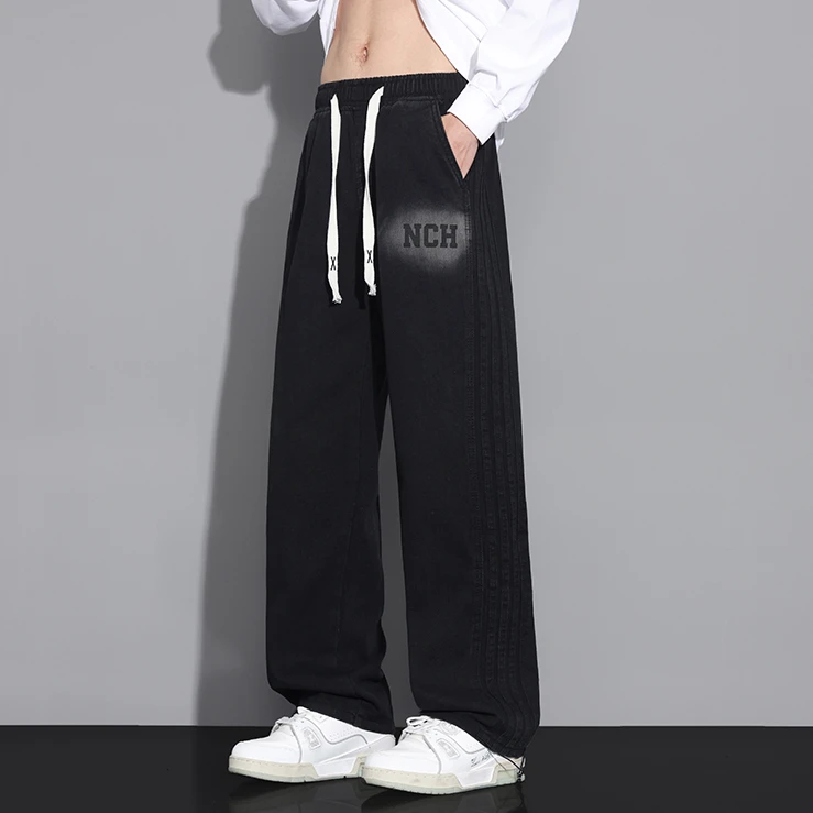 2025春季新款青少年男士牛仔裤美式休闲高街直筒学生百搭水洗长裤