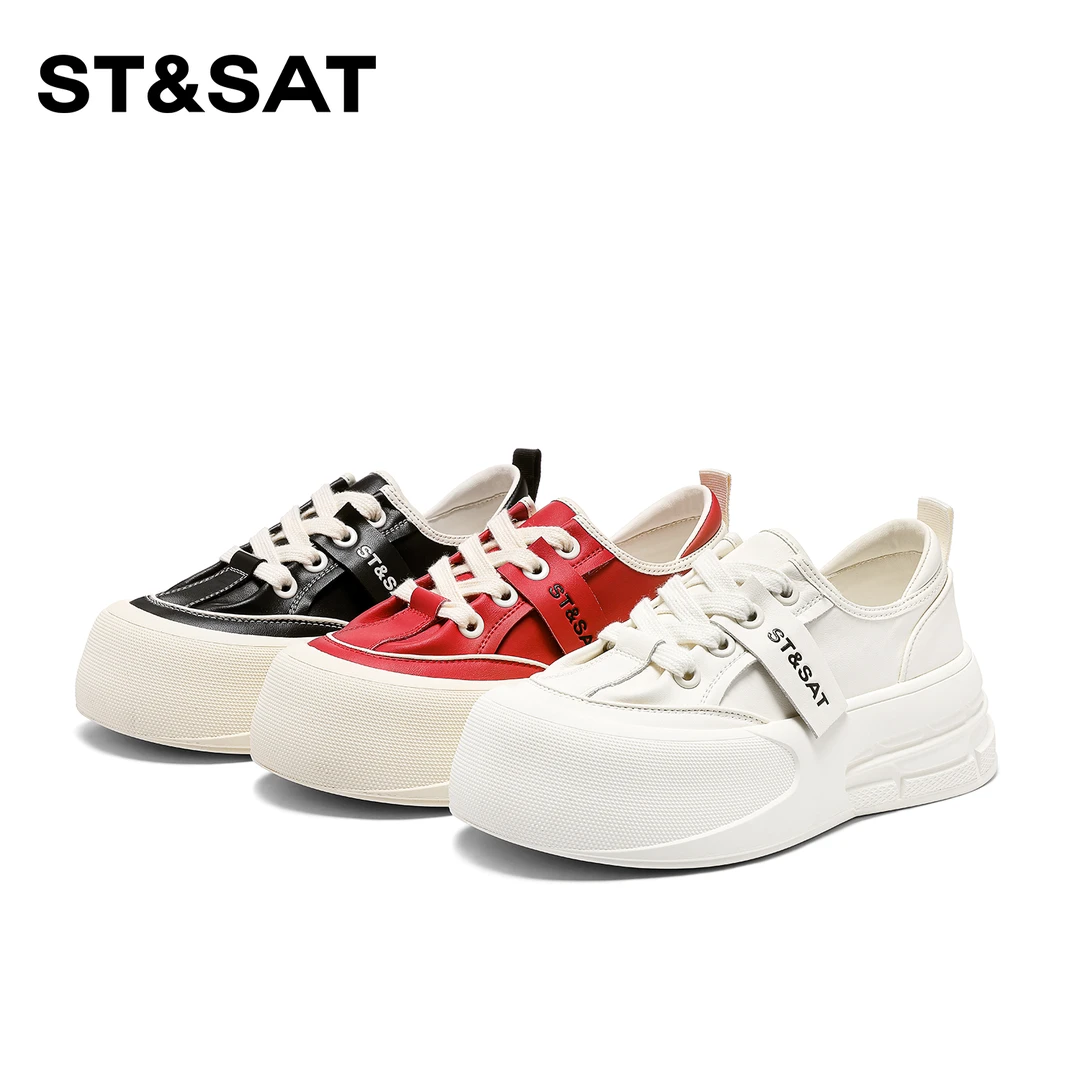 St&Sat/星期六休闲鞋女2025春季新款圆头系带厚底时尚百搭板鞋