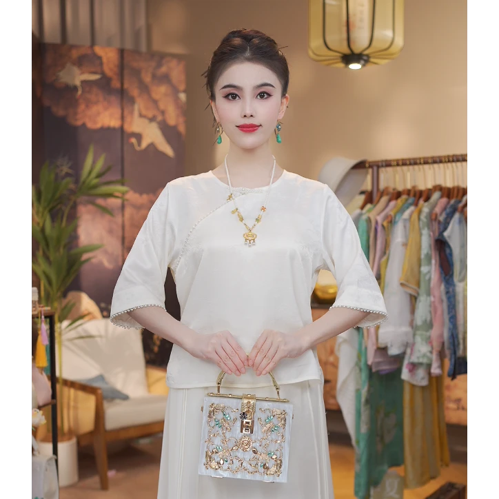 《 山月无言-短袖》新中式纯色国风时尚休闲透气短袖上衣