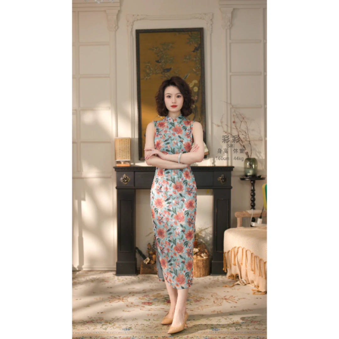 彩彩家【花样年华】夏季复古短袖气质立领港风显年轻修身改良款旗袍