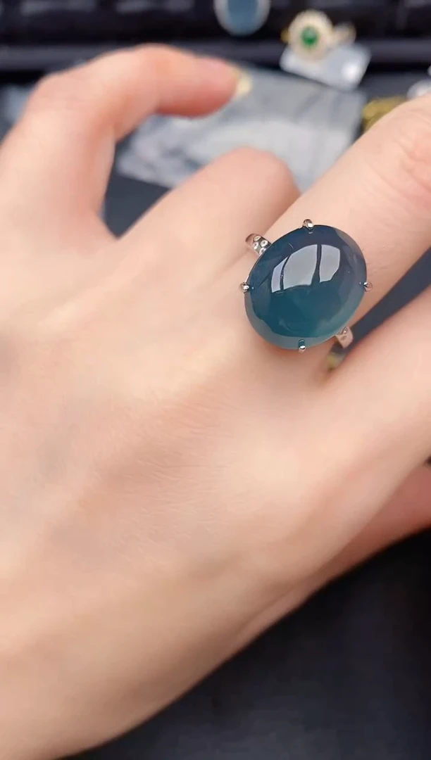 银S925镶嵌戒指翡翠天然a货翡翠644