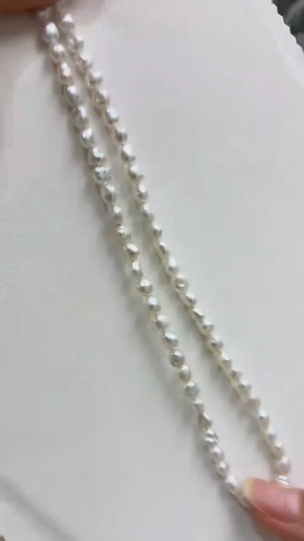 项链银S925镶嵌淡水珍珠小巴洛克