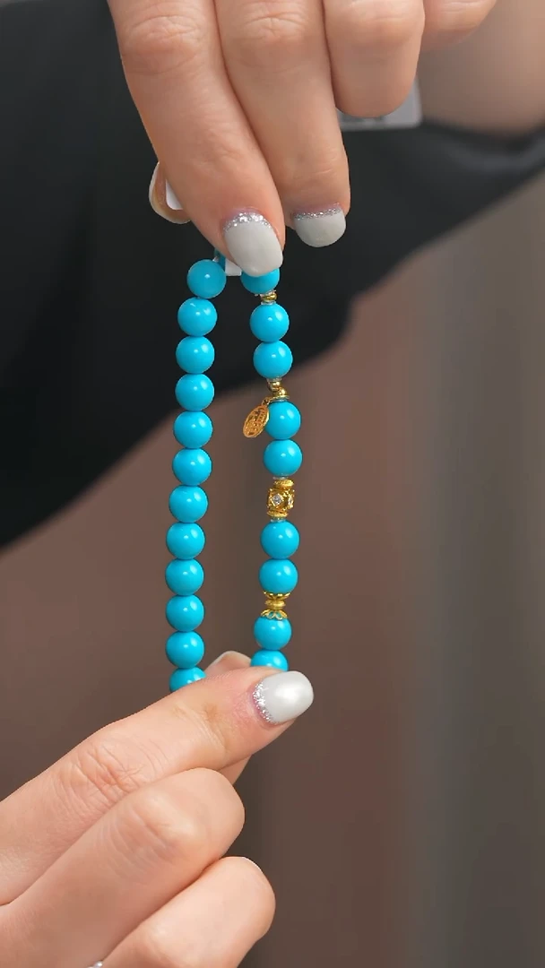 18K金镶嵌绿松石手串1