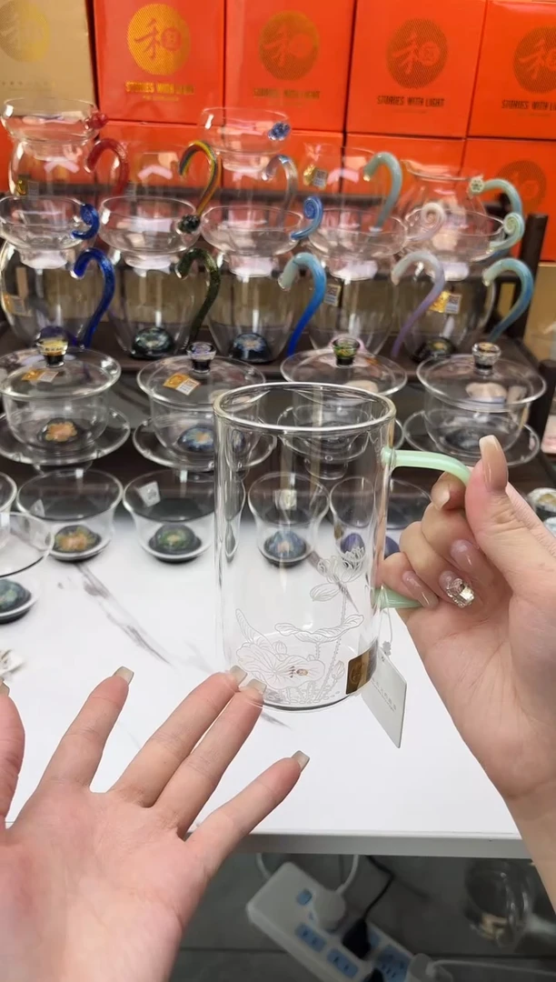 手工艺品玻璃禾器好运连连清简杯