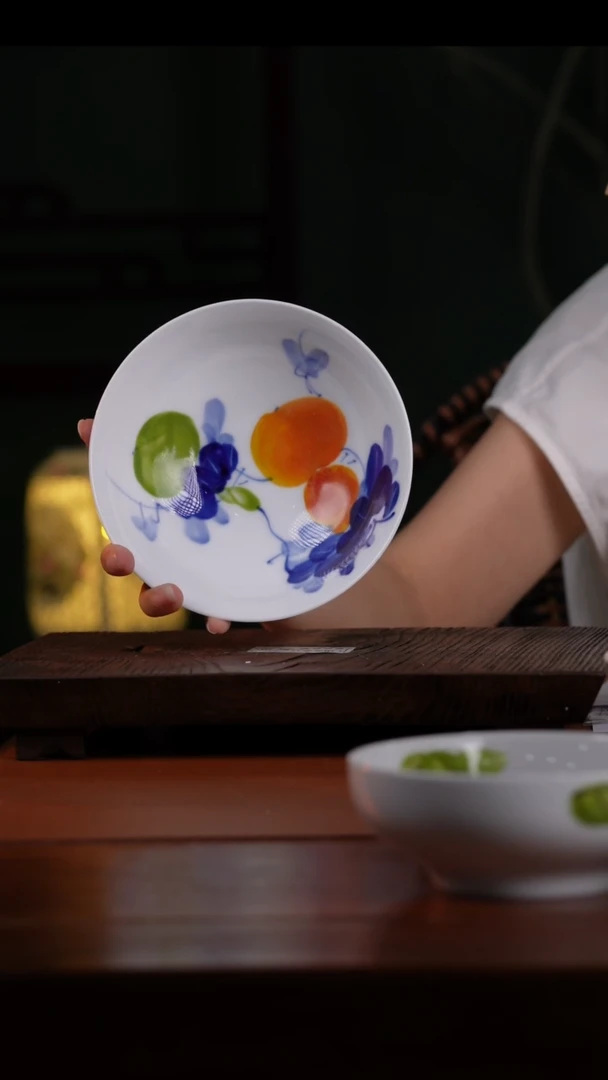 瓷片景德镇高温釉中彩大福碗直径15.5高6