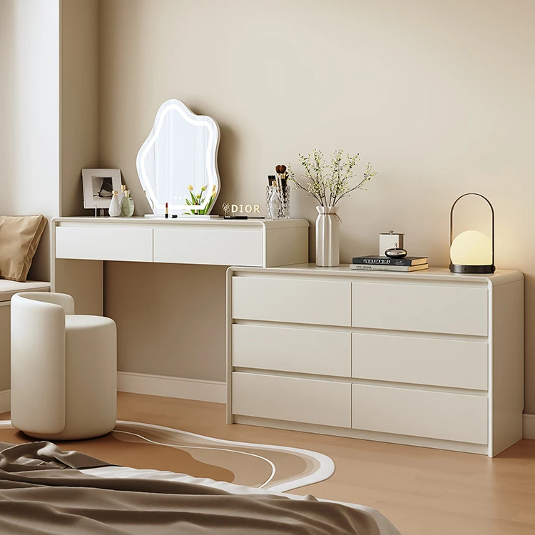 【年终狂欢】奶油风轻奢化妆桌台可伸缩斗柜