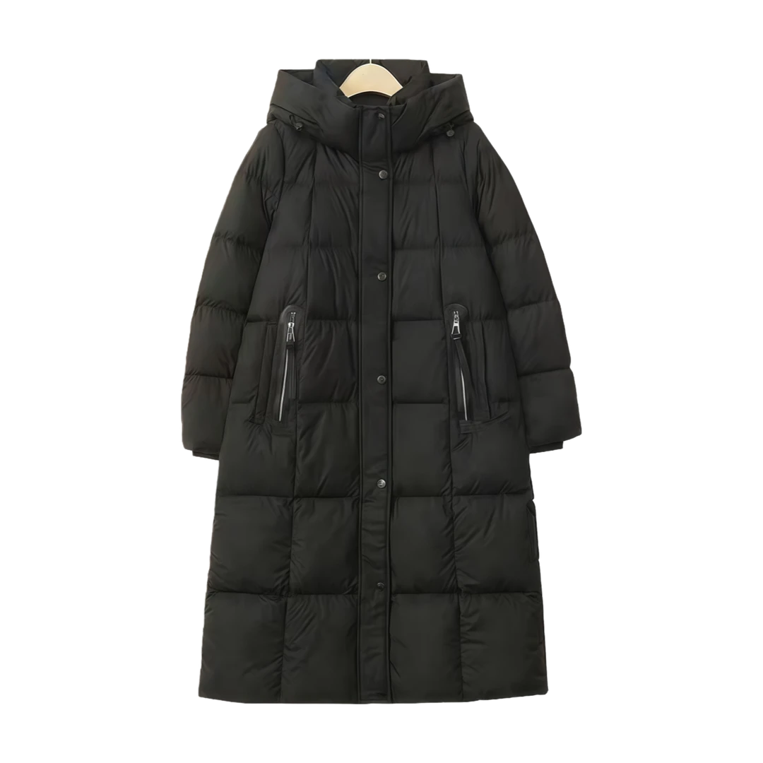 HM 036冬季新款简约黑色连帽宽松版羽绒服