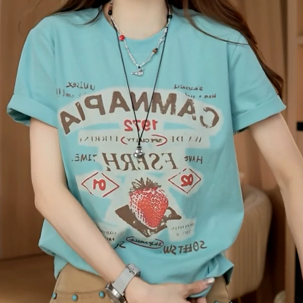 【寻觅蓝月】 无感印花夏季时尚百搭圆领短袖t恤