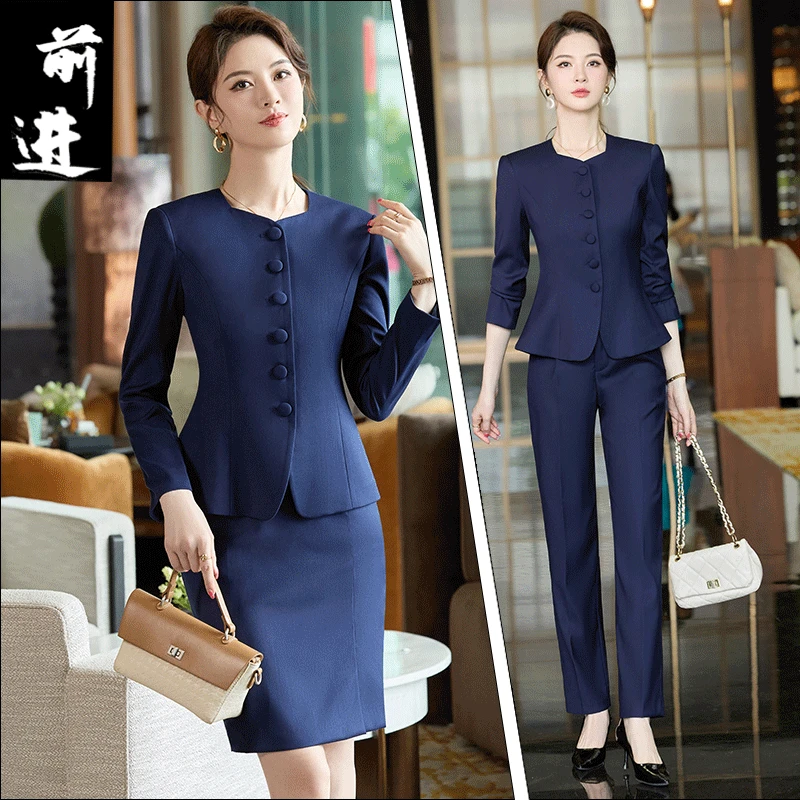 小个子修身显瘦藏青色职业西装套装套裙女春秋气质工作服正装西服