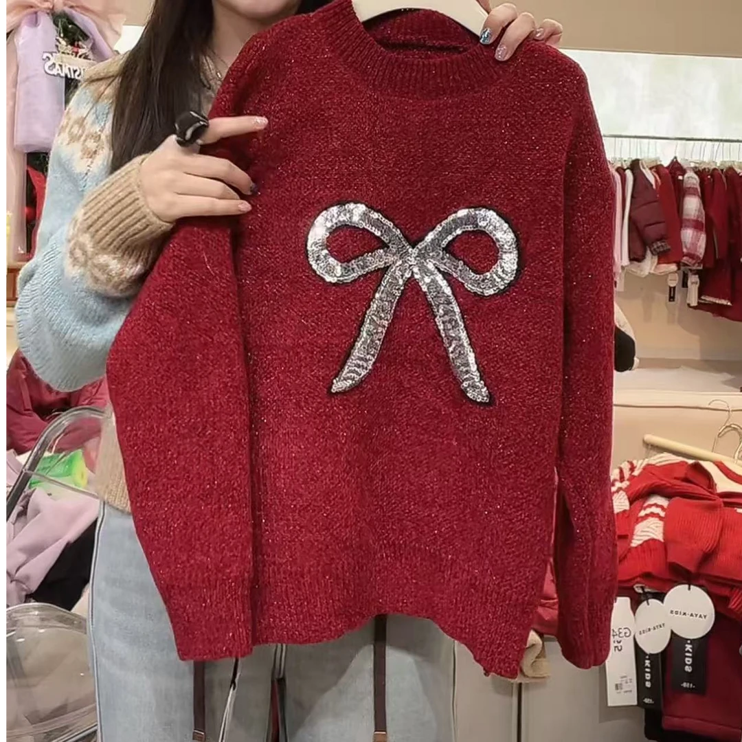 【丫丫童品】亮片蝴蝶毛衣新年童装女童拜年服内搭针织-G335