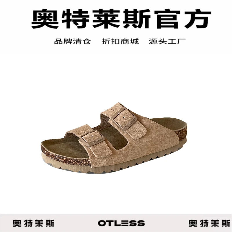 （奥特莱斯BK二字托）牛皮博肯二字托时尚百搭一脚蹬懒人鞋