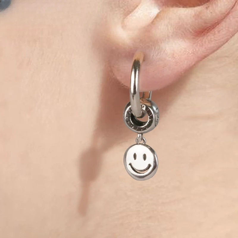 925银耳饰 moki饰品男士925纯银耳环笑脸银饰韩版个性气质INS嘻哈