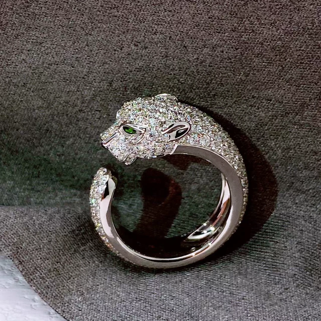 925银莫桑石戒指 时尚简约帅气轻奢925银莫桑豹头戒指