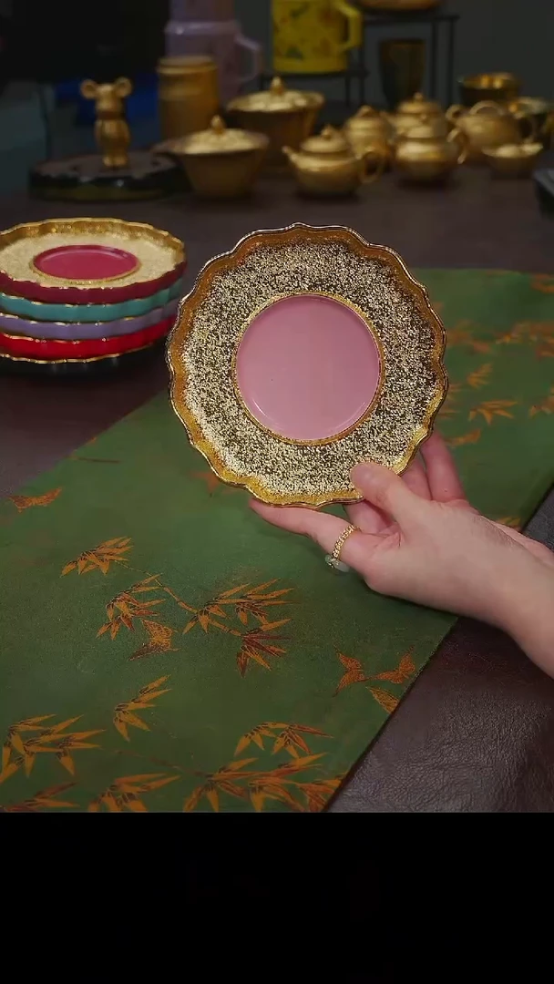 茶杯紫砂【宜景窑桃夭粉鎏金系列】壶承