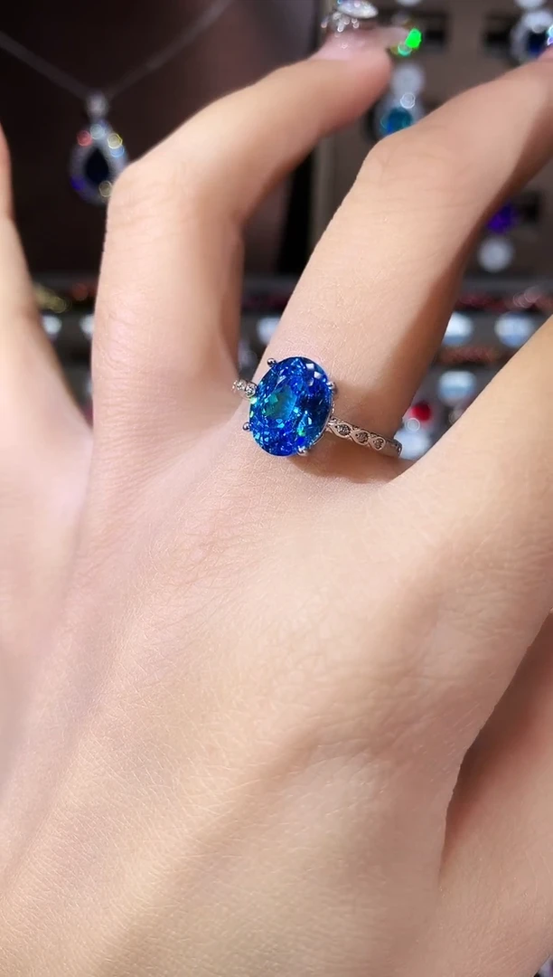 银S925镶嵌戒指海蓝宝石810