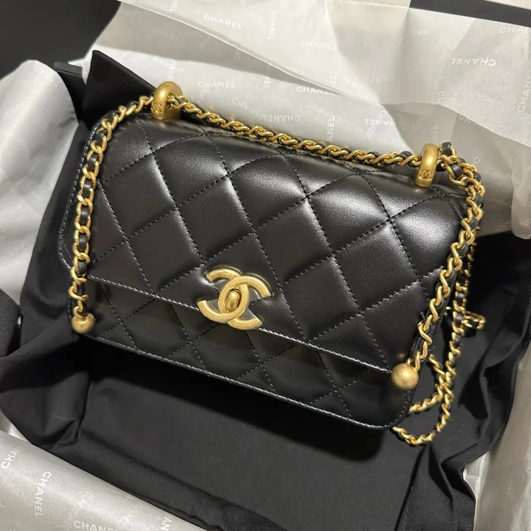 99新 Chanel/香奈儿 -100活动攀攀24C CF黑色皮革C芯片金扣双金珠