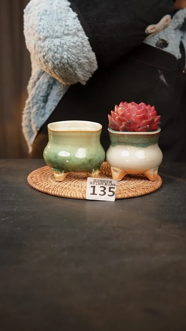 【闪购商品】瓷片135泥泥手工花盆口7-8高7-8