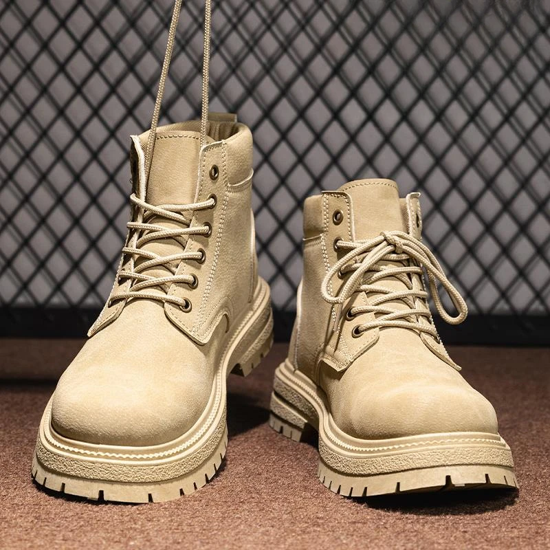 秋冬新款马丁靴男高筒工装潮男沙漠作战美式伞兵透气登山磨砂短靴
