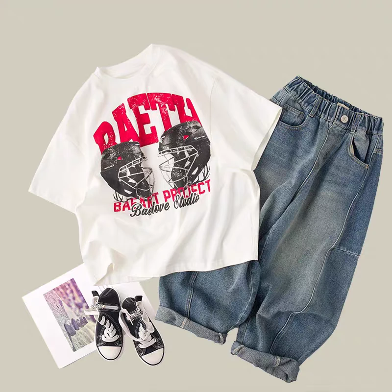 儿童上衣夏季时尚洋气休闲百搭印花韩版短袖T2544夏装