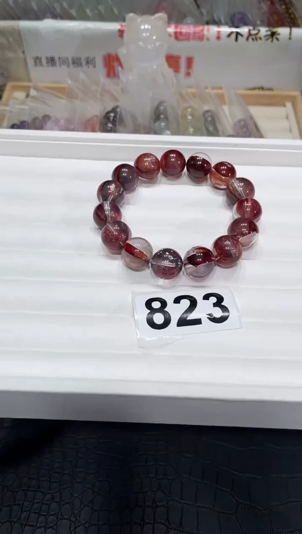 水晶手链未镶嵌A823牛血红胶花13+