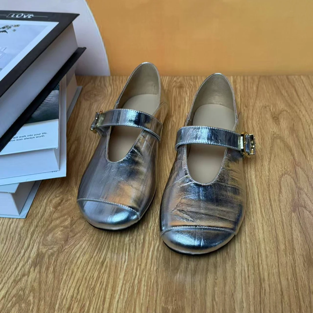 2025复古圆头时尚皮带扣牛皮玛丽珍鞋低跟平底浅口女鞋8940