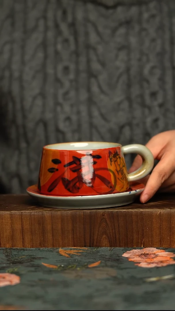 杯釉下彩手工手绘同款陶器