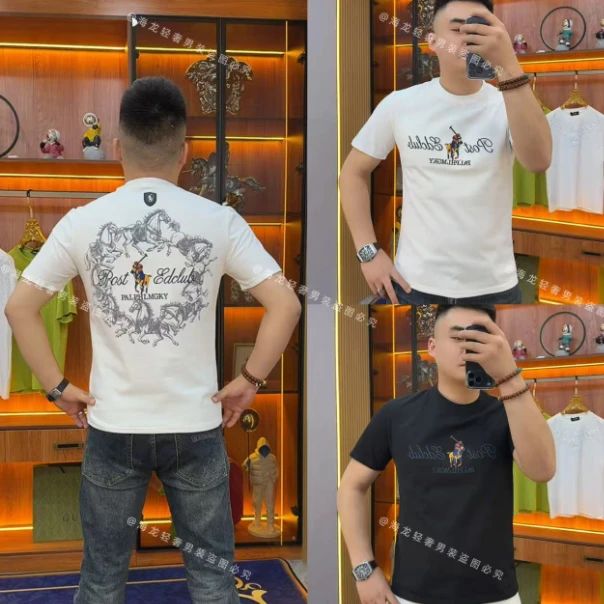 7978 秋冬战马字母半袖 INS高端男士双色潮流爆款印花