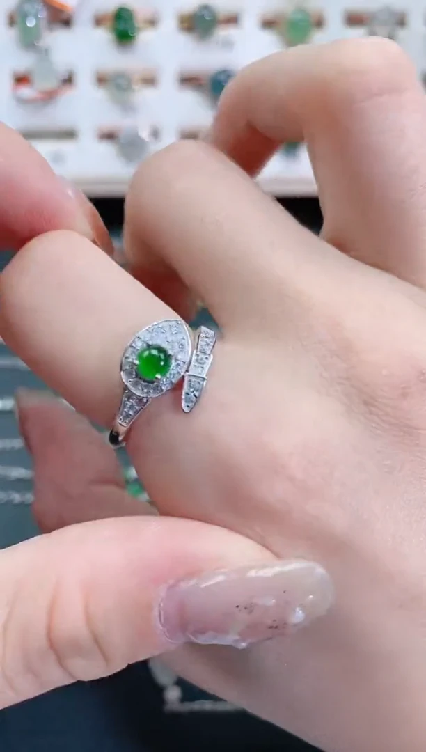 银S925镶嵌戒指翡翠天然翡翠