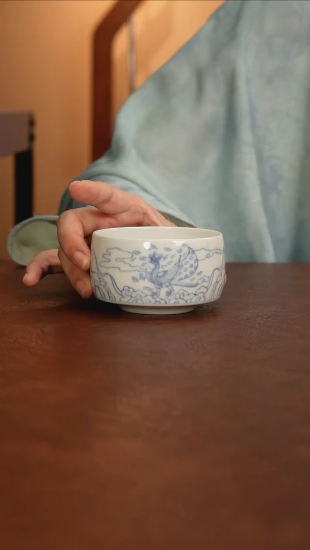 景德镇瓷器，青花瓷手绘茶具~宝凤