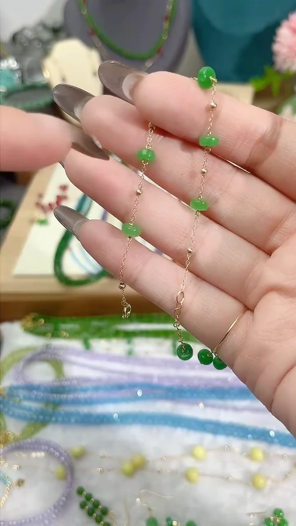 【闪购商品】翡翠手链14K金镶嵌满79