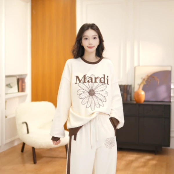MARDI MAILN绒衫3D小雏菊卫衣印花秋季刺绣运动圆领不起球