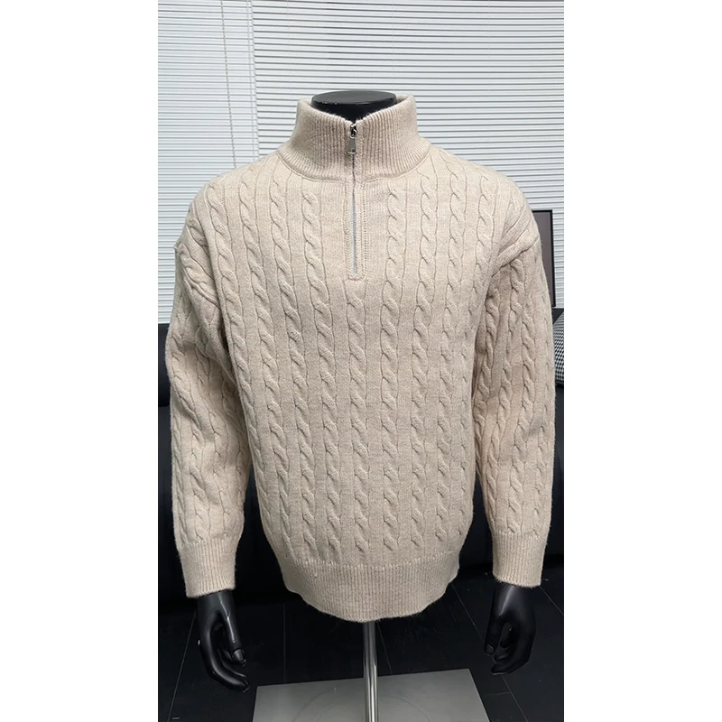 麻花半拉链毛衣男款秋冬季潮牌美式宽松休闲内搭打底针织衫上衣