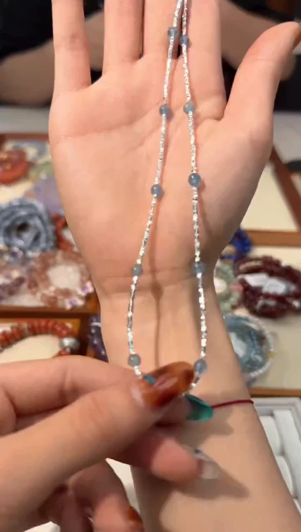 【闪购商品】水晶手链银S925镶嵌A025海蓝宝碎银项链