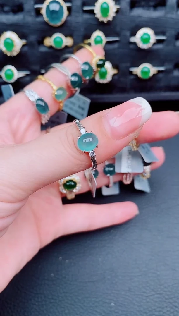 翡翠戒指银S925镶嵌天然a货翡翠2