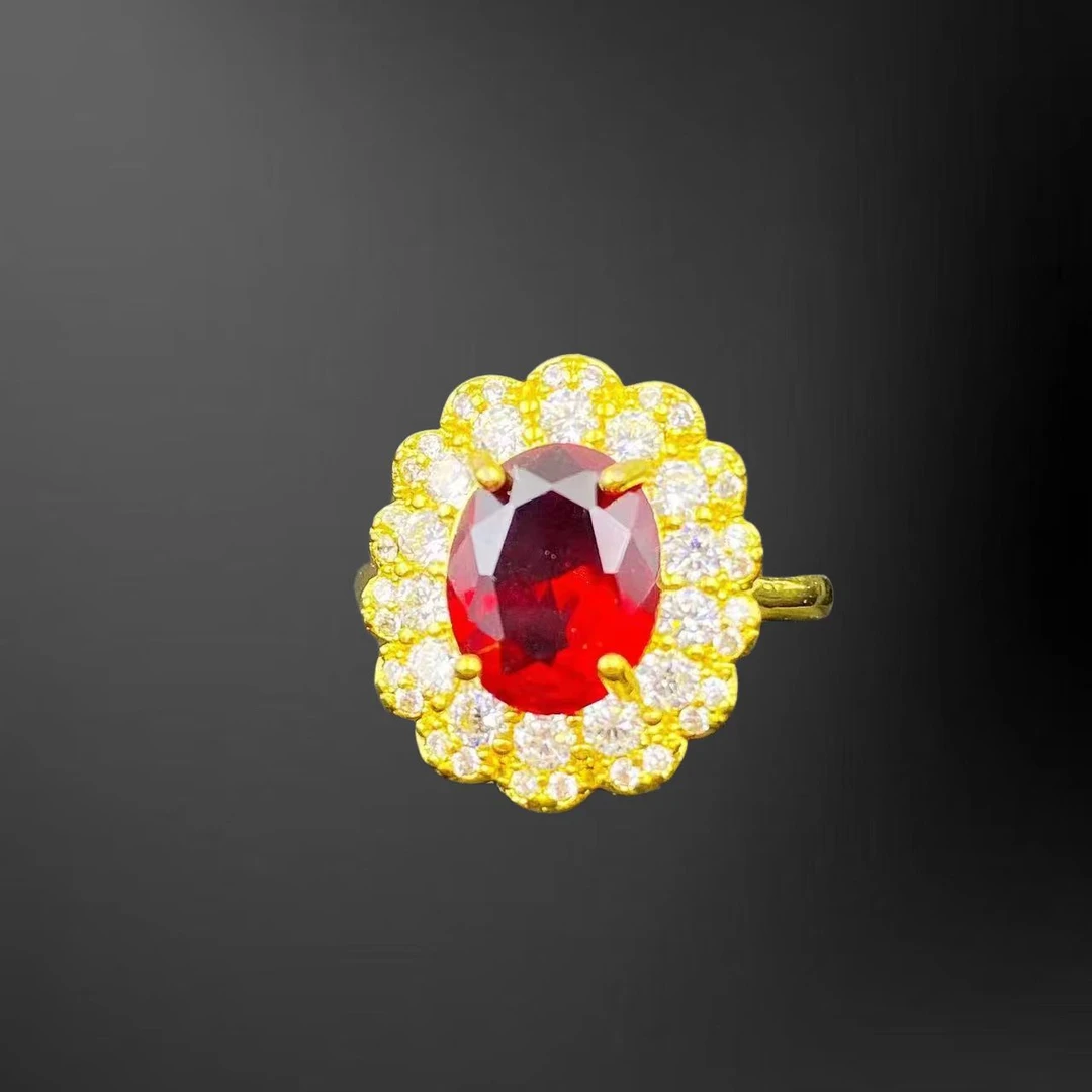 培育红宝石红宝石满钻太阳花戒指A601J（合成培育）