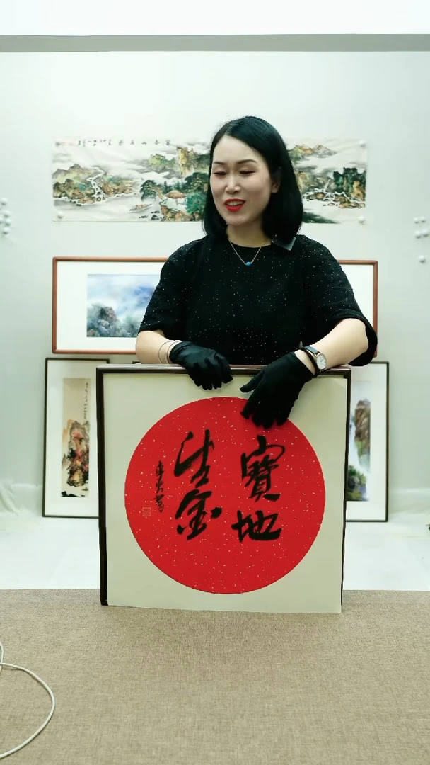 国画52*52李芹手绘墨宝带框