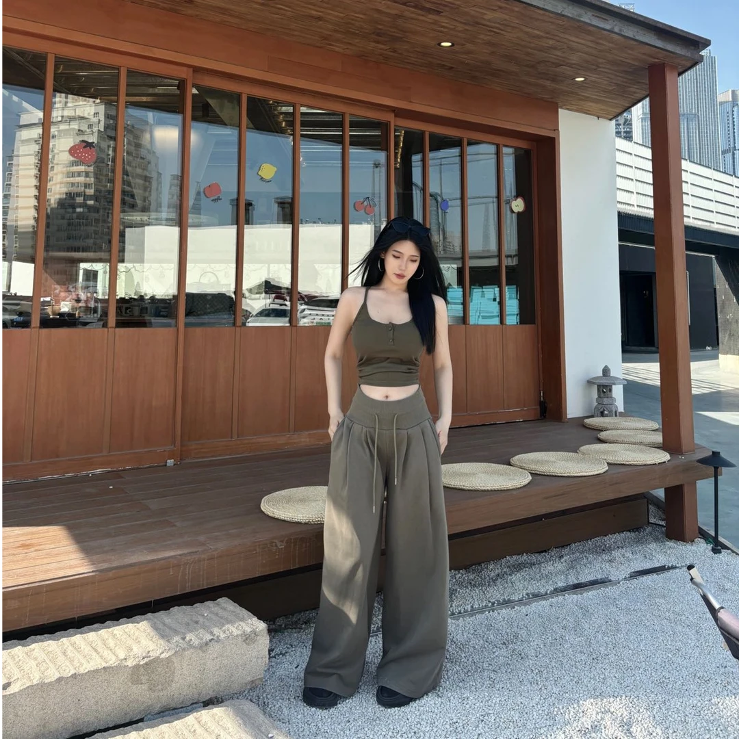 法式吊带背心穿搭一整套女夏季小个子韩系休闲阔腿裤时尚两件套装