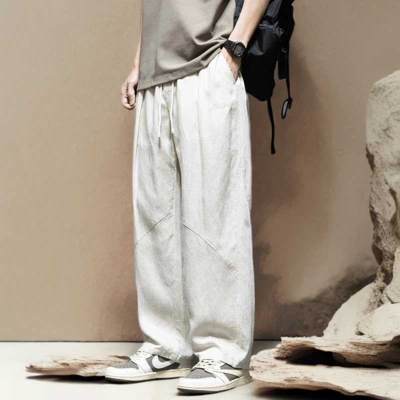 诺顿雷斯亚麻直筒休闲裤男夏季莱赛尔凉感舒适潮流百搭宽松阔腿裤