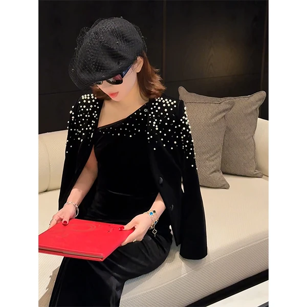 LUXURYMEMO【法式黑天鹅】高珠系列 典藏版肩部手工顶珠外套