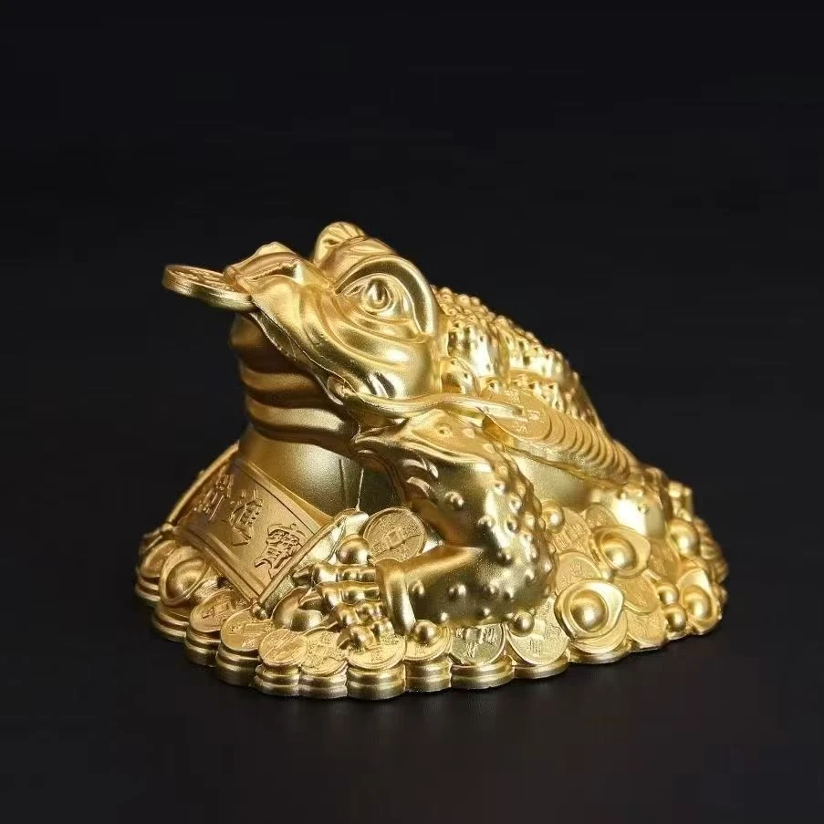 纯黄铜大号金蟾《三足金蟾》金蟾摆件禅意蟾蜍桌面聚宝盆金钱摆件